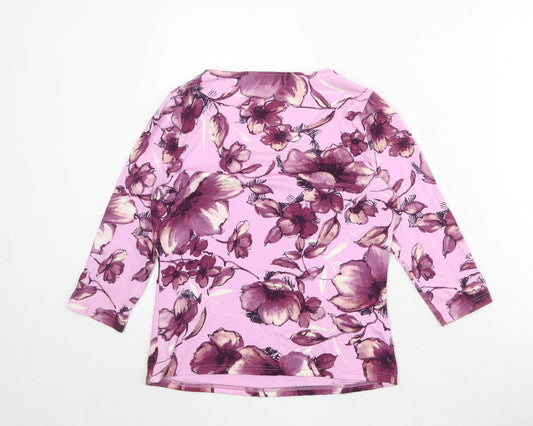Alex & Co Womens Pink Floral Viscose Basic Blouse Size 8 Scoop Neck