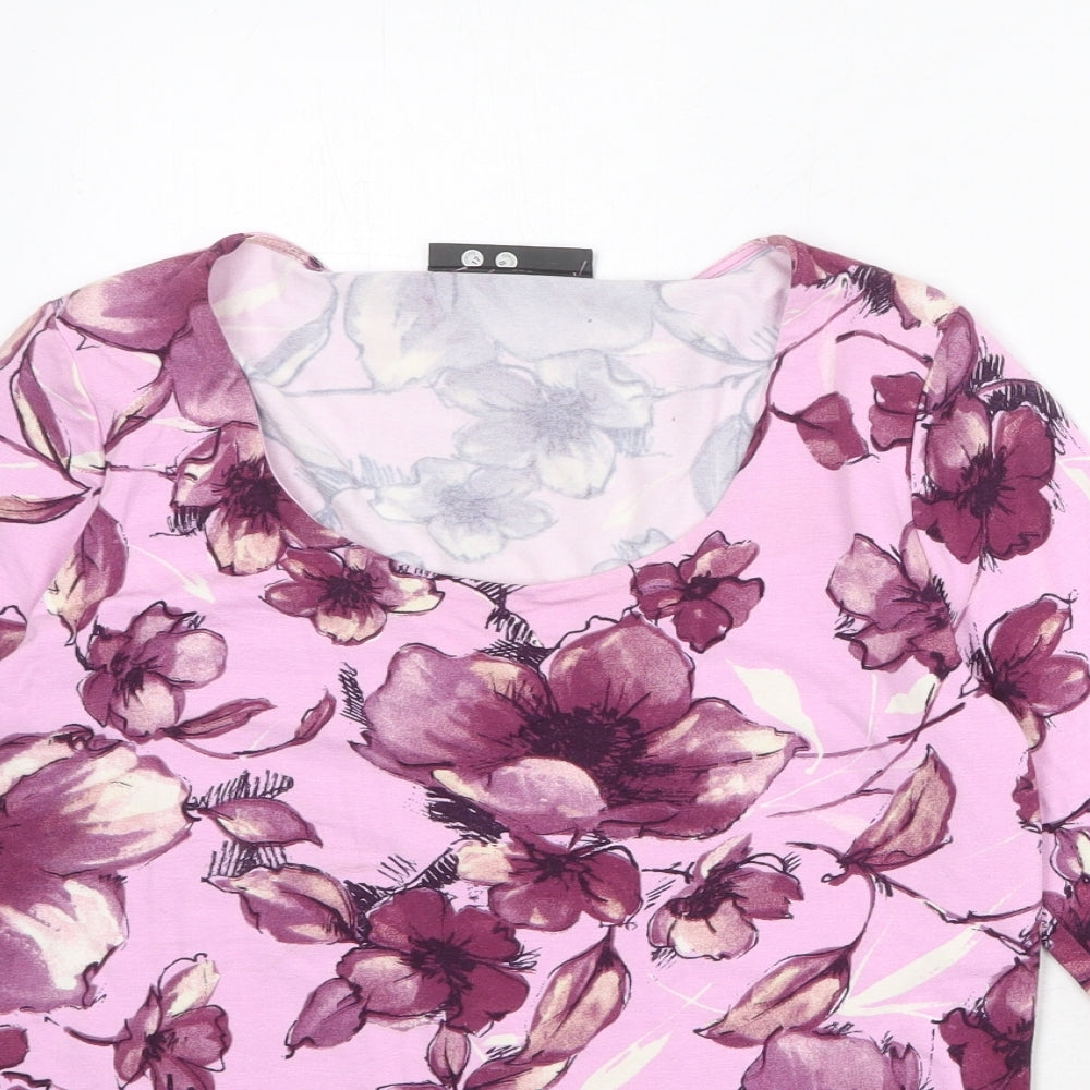 Alex & Co Womens Pink Floral Viscose Basic Blouse Size 8 Scoop Neck