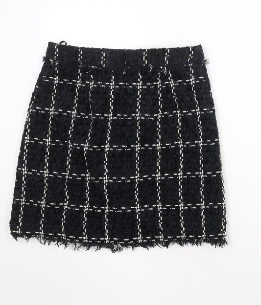 Warehouse Womens Black Check Polyester A-Line Skirt Size 10 Zip