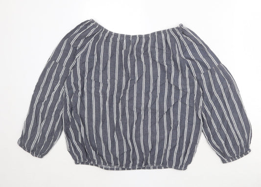 Gap Womens Grey Striped 100% Cotton Basic Blouse Size S Off the Shoulder