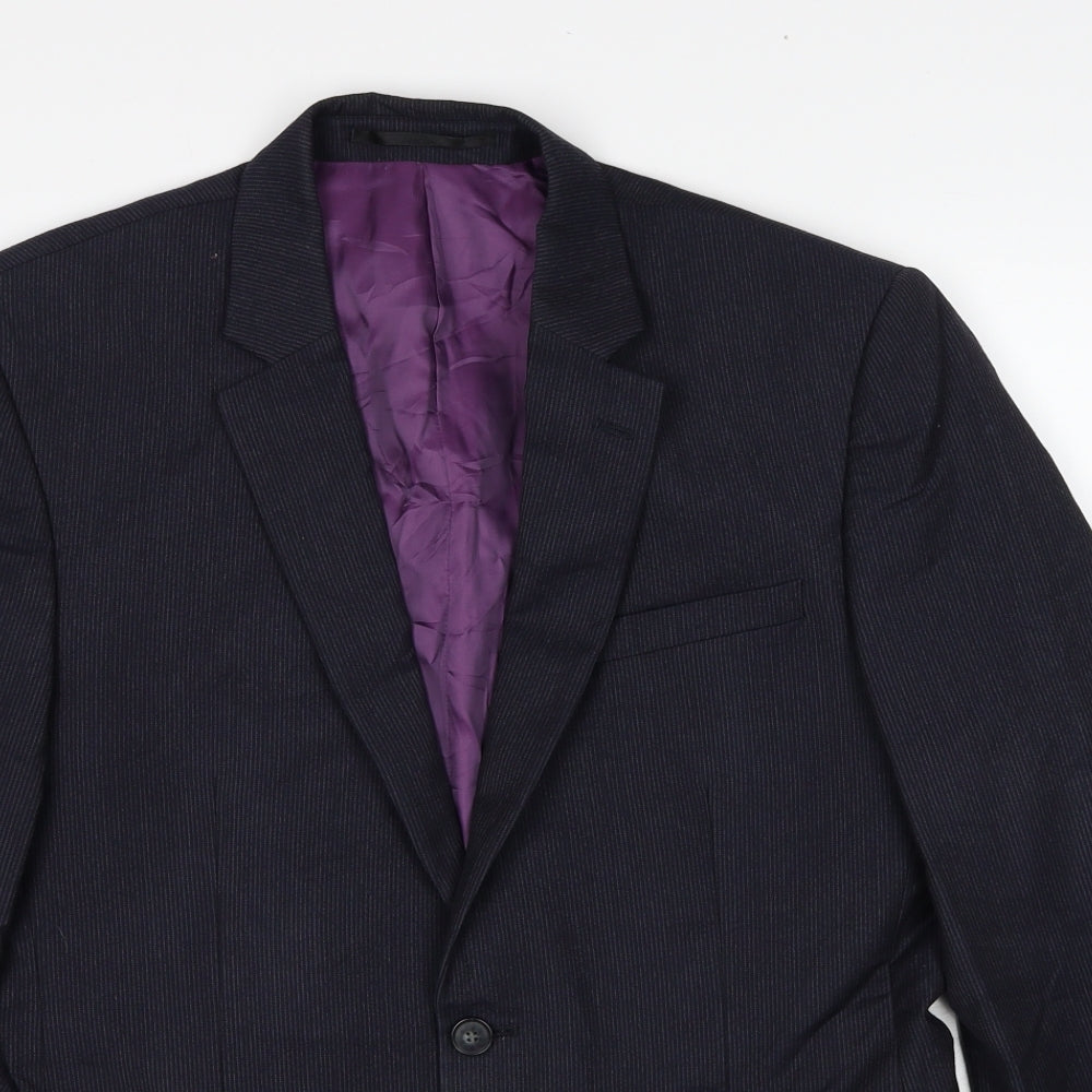 Fellini Mens Black Striped Polyester Jacket Suit Jacket Size 38 Regular