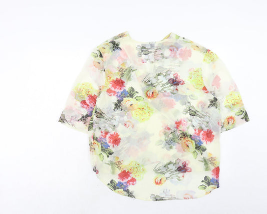 AX Paris Womens Yellow Floral Polyester Wrap Blouse Size 12 V-Neck