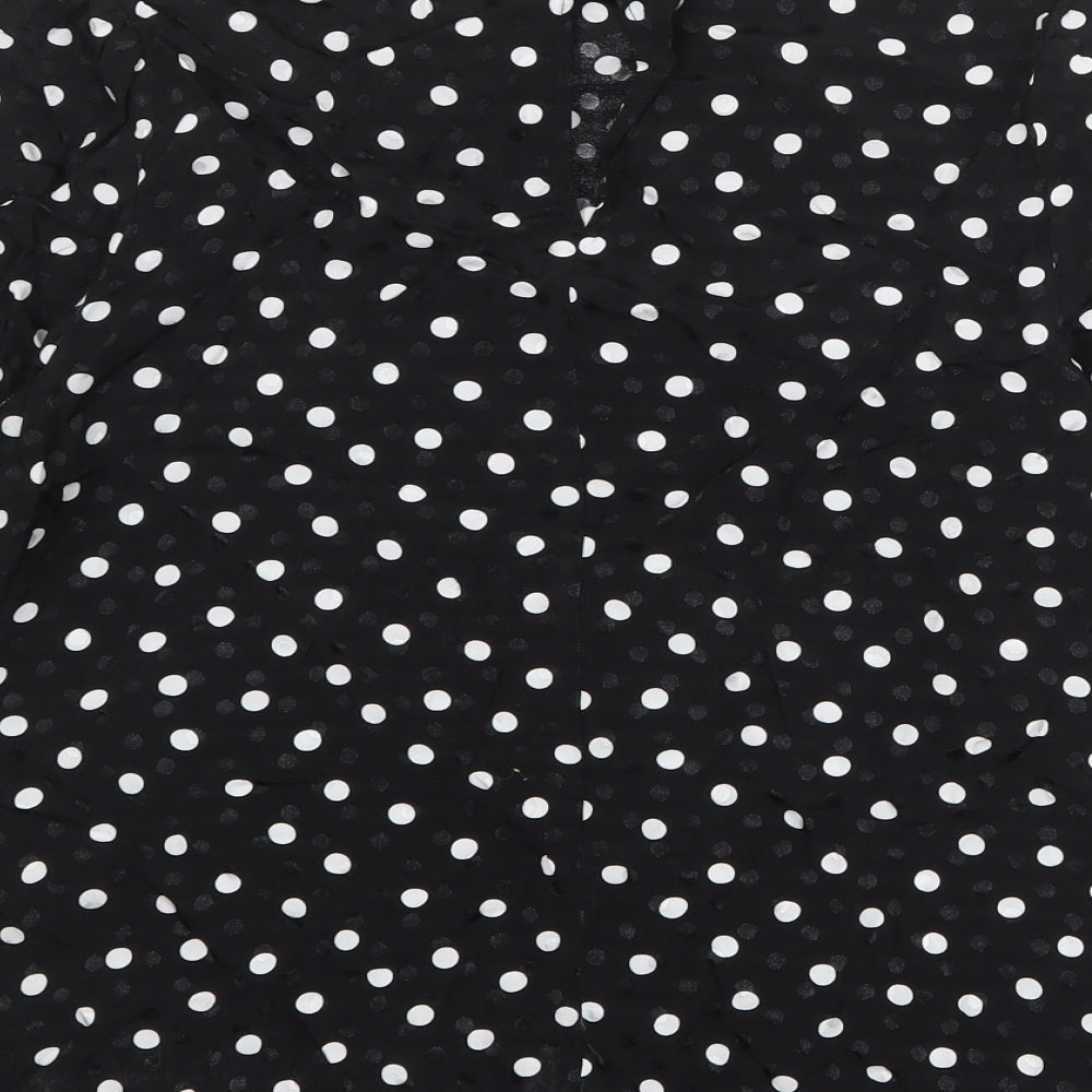 Nikka Womens Black Polka Dot Viscose Basic Blouse Size 12 Round Neck