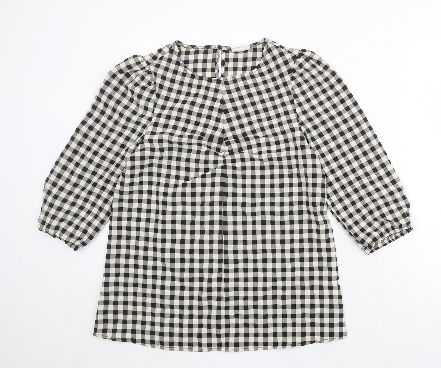 Mammalicious Womens Black Check Polyester Basic Blouse Size S Boat Neck