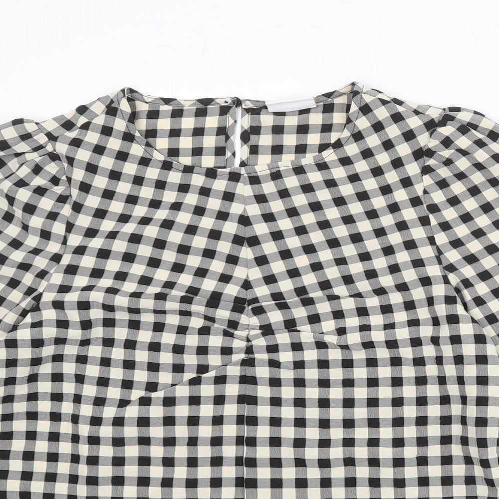 Mammalicious Womens Black Check Polyester Basic Blouse Size S Boat Neck