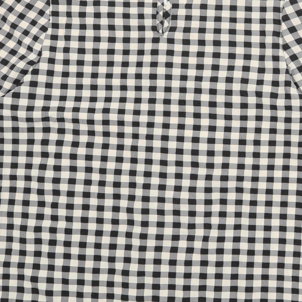 Mammalicious Womens Black Check Polyester Basic Blouse Size S Boat Neck