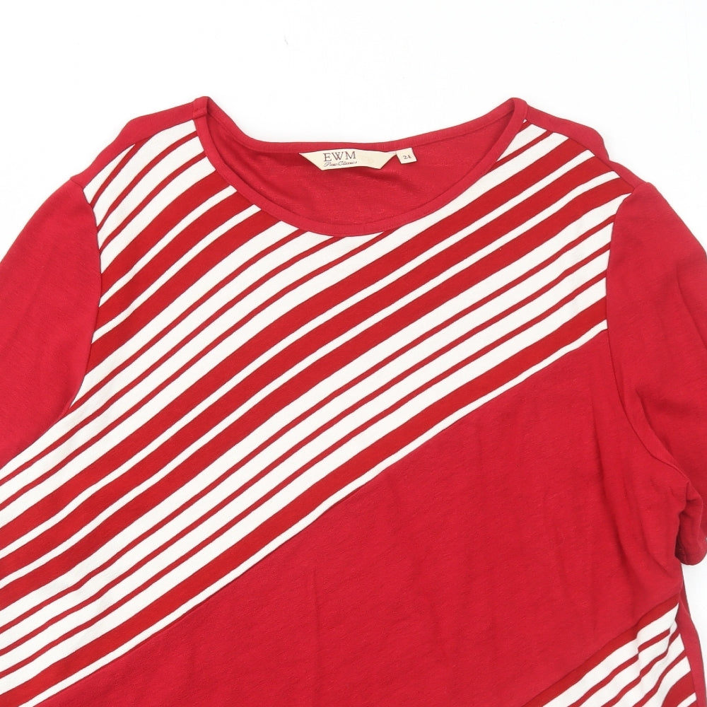 EWM Womens Red Striped Acrylic Basic T-Shirt Size 24 Round Neck