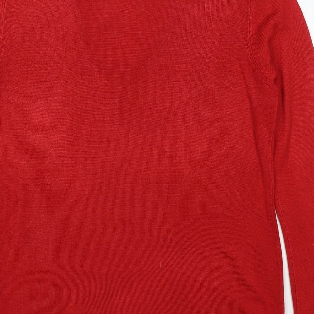 Marks and Spencer Womens Red V-Neck Acrylic Pullover Jumper Size 10
