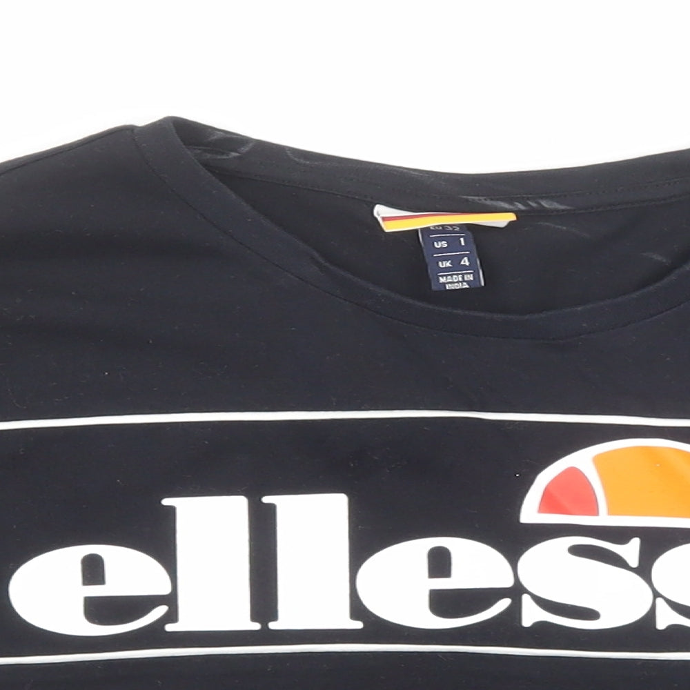 ellesse Womens Black Cotton Basic T-Shirt Size 4 Round Neck