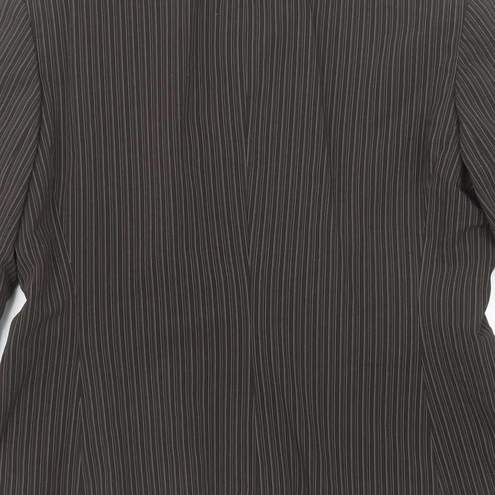 Brand and care label for Mexx women’s brown striped polyester jacket suit jacket, size UK 16