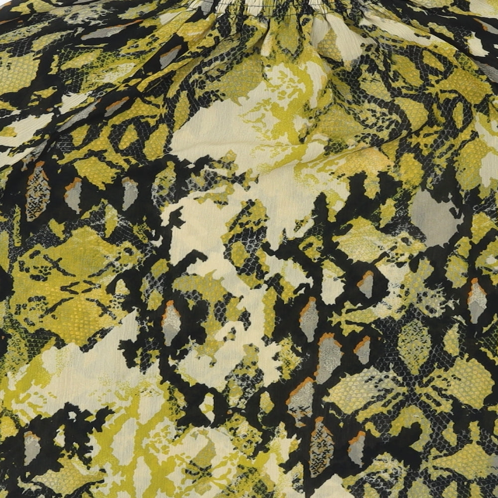 Marks and Spencer Womens Yellow Animal Print Polyester Basic Blouse Size 8 High Neck - Snakeskin Pattern