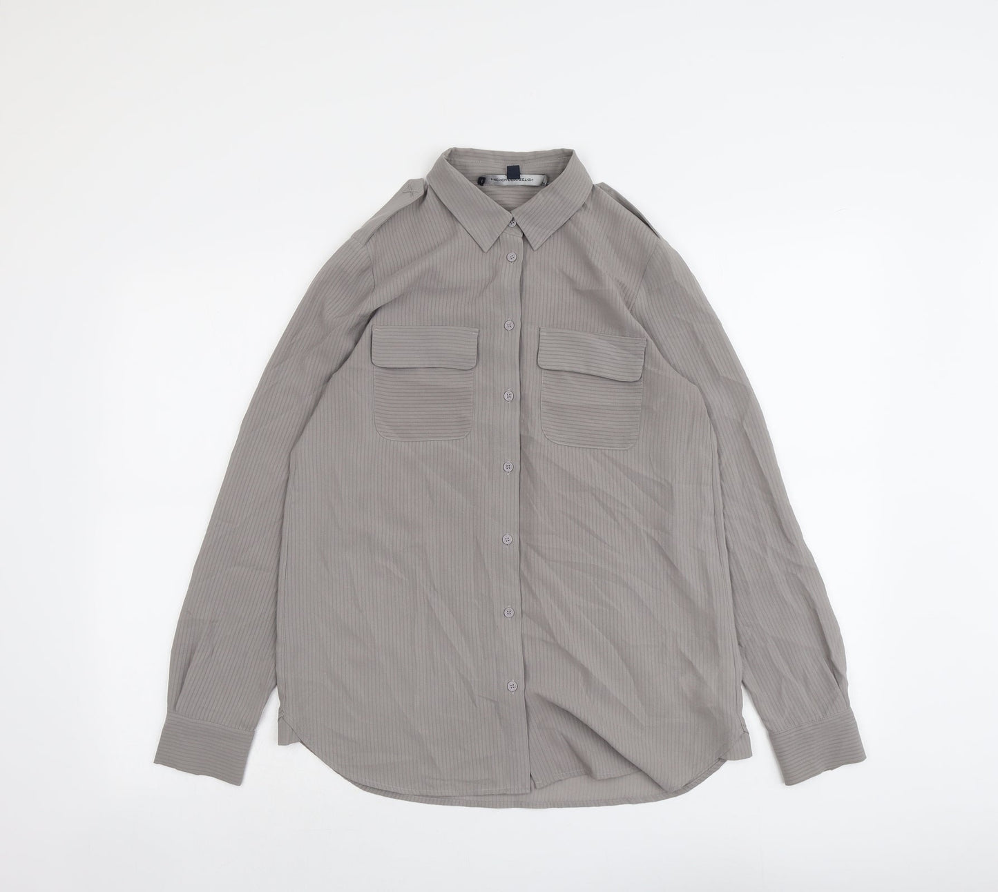 French Connection Womens Grey Polyester Basic Button-Up Size 6 Collared