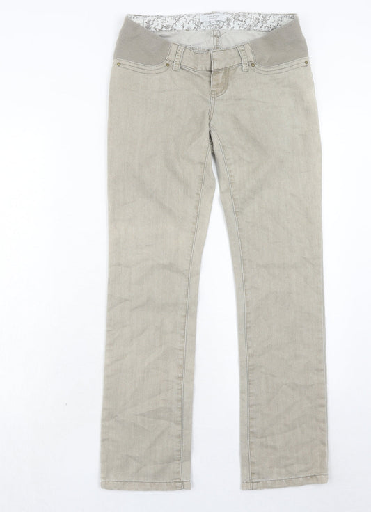 Additional front view of mamas & papas women’s beige cotton straight jeans, size UK 6, regular hook & eye