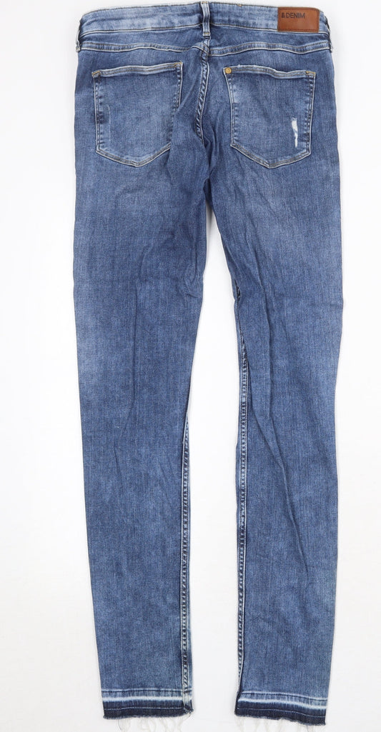 H&M Womens Blue Cotton Straight Jeans Size 31 in Regular Zip