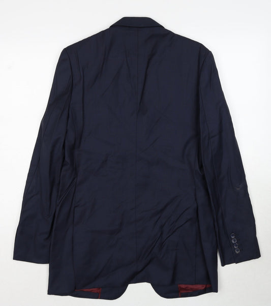 Senszio Mens Blue Wool Jacket Suit Jacket Size 38 Regular