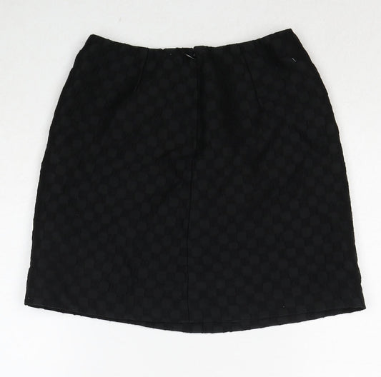 Harrods Womens Black Geometric Polyester A-Line Skirt Size S Zip