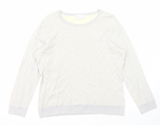 Cotswold Womens Grey Round Neck Polka Dot Cotton Pullover Jumper Size L