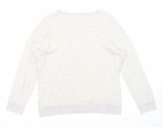 Cotswold Womens Grey Round Neck Polka Dot Cotton Pullover Jumper Size L