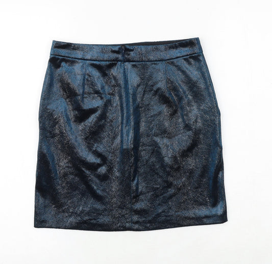 Topshop Womens Blue Polyester A-Line Skirt Size 8 Zip