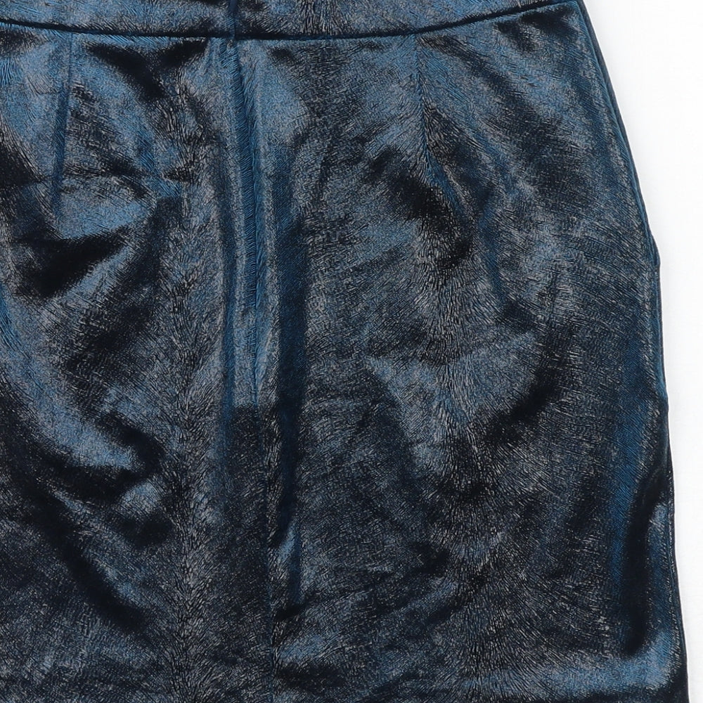 Topshop Womens Blue Polyester A-Line Skirt Size 8 Zip