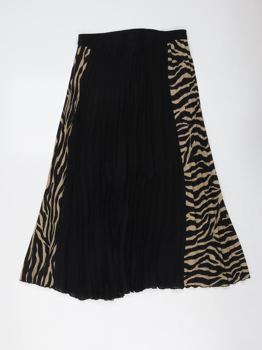 Stradivarius Womens Black Animal Print Polyester Pleated Skirt Size S - Tiger Pattern