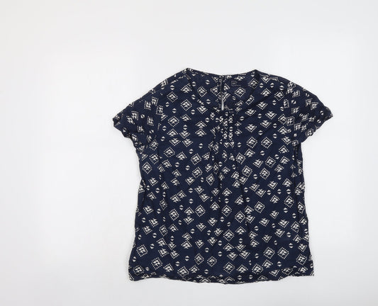 Gap Womens Blue Geometric Cotton Basic T-Shirt Size S Round Neck