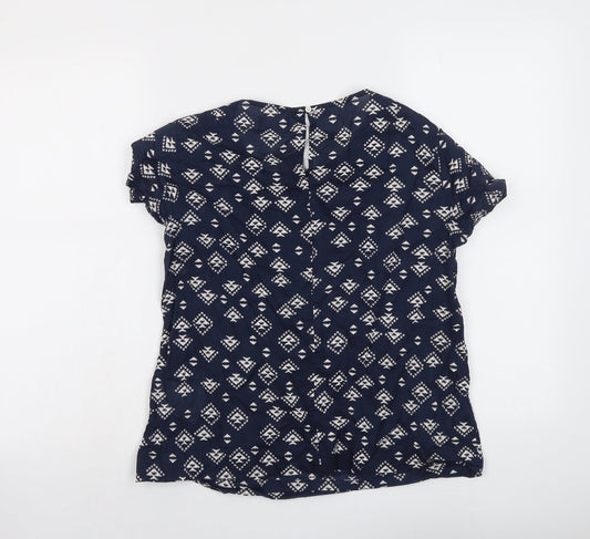 Gap Womens Blue Geometric Cotton Basic T-Shirt Size S Round Neck