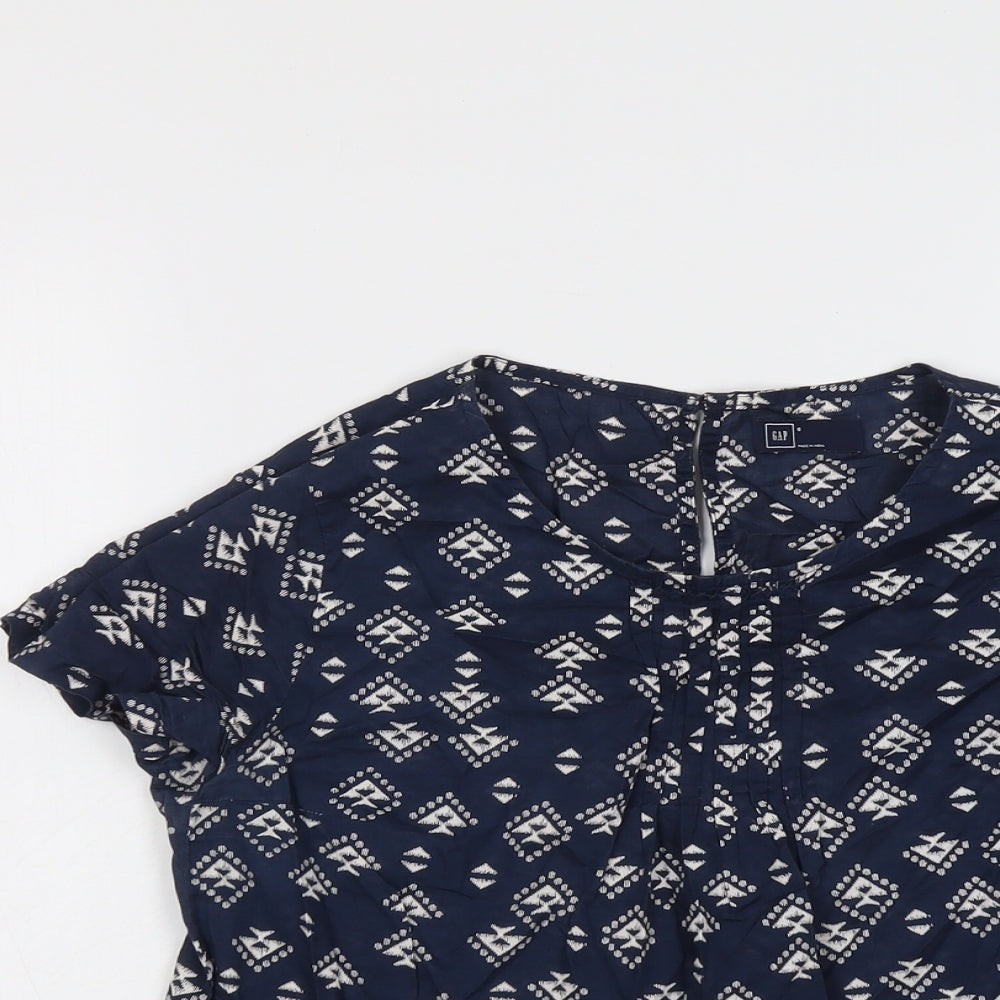 Gap Womens Blue Geometric Cotton Basic T-Shirt Size S Round Neck