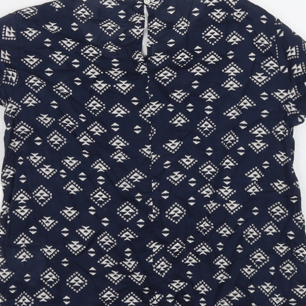 Gap Womens Blue Geometric Cotton Basic T-Shirt Size S Round Neck