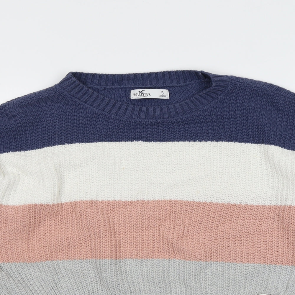Hollister Womens Multicoloured Round Neck Striped Cotton Pullover Jumper Size S