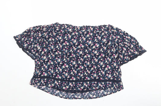 American Eagle Outfitters Womens Blue Geometric Viscose Basic Blouse Size S Boat Neck