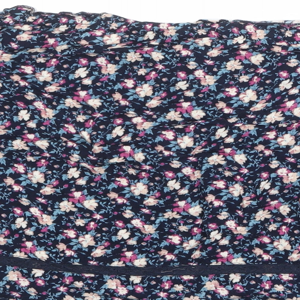 American Eagle Outfitters Womens Blue Geometric Viscose Basic Blouse Size S Boat Neck