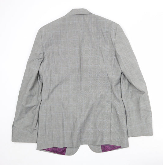 Burton Mens Grey Plaid Polyester Jacket Suit Jacket Size 40 Regular