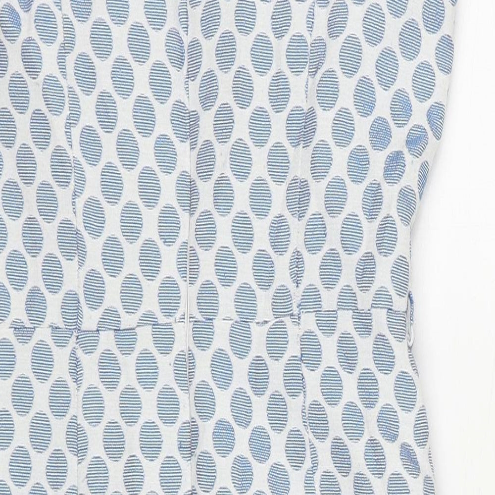 Brand and care label for Principles women’s blue polka dot polyester a-line, size UK 12, round neck zip