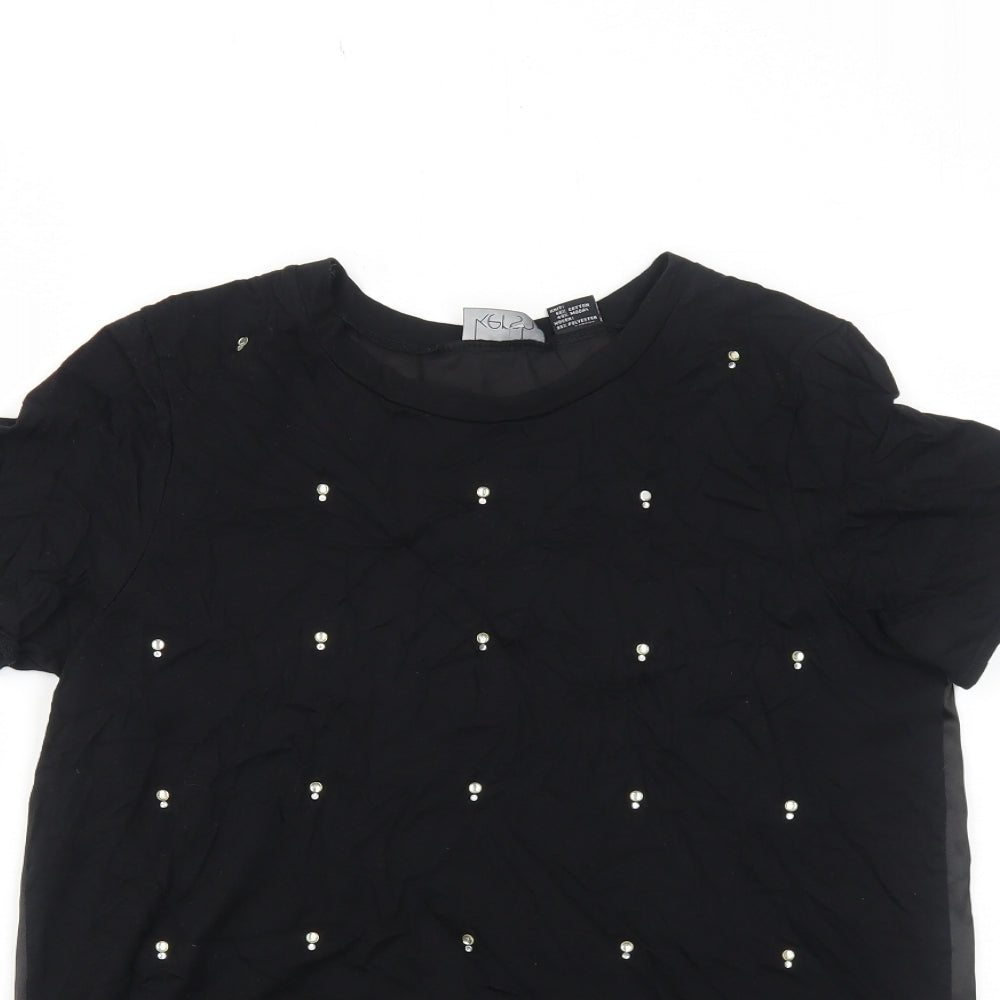 Kersh Womens Black Polyester Basic T-Shirt Size M Round Neck