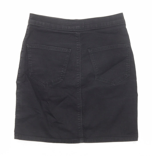 Topshop Womens Black Cotton A-Line Skirt Size 8 Zip