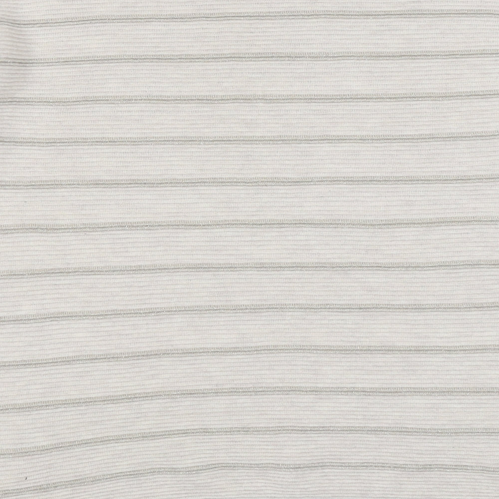 Brand and care label for Canda women’s beige round neck striped cotton jumper, size S