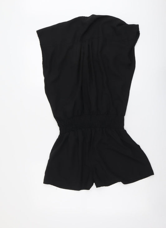 Lolita Lola Womens Black Polyester Playsuit One-Piece Size M Pullover - Wrap Front Detail