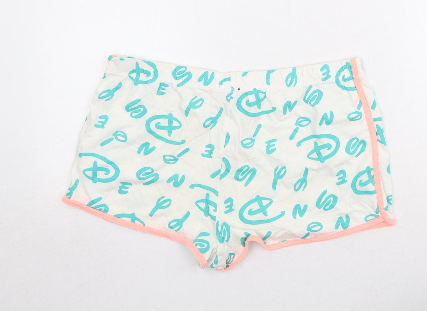 Disney Womens White Geometric Cotton Sweat Shorts Size M Regular Drawstring