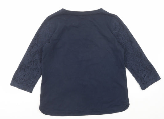 Lands' End Womens Blue Cotton Basic T-Shirt Size XS Round Neck - Lace Sleeve