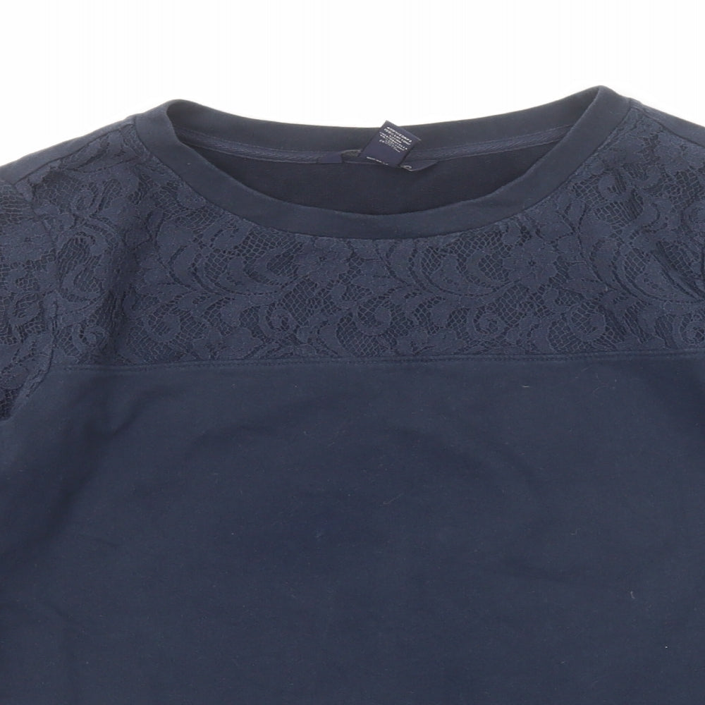 Lands' End Womens Blue Cotton Basic T-Shirt Size XS Round Neck - Lace Sleeve