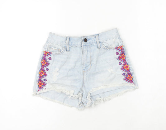 Hollister Womens Blue 100% Cotton Boyfriend Shorts Size 23 in Regular Zip - Raw Hems