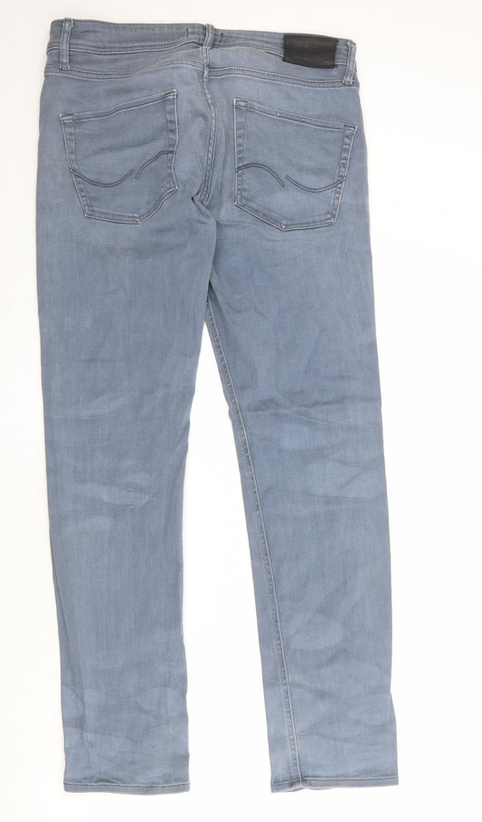 JACK & JONES Mens Blue Cotton Straight Jeans Size 34 in Regular Zip