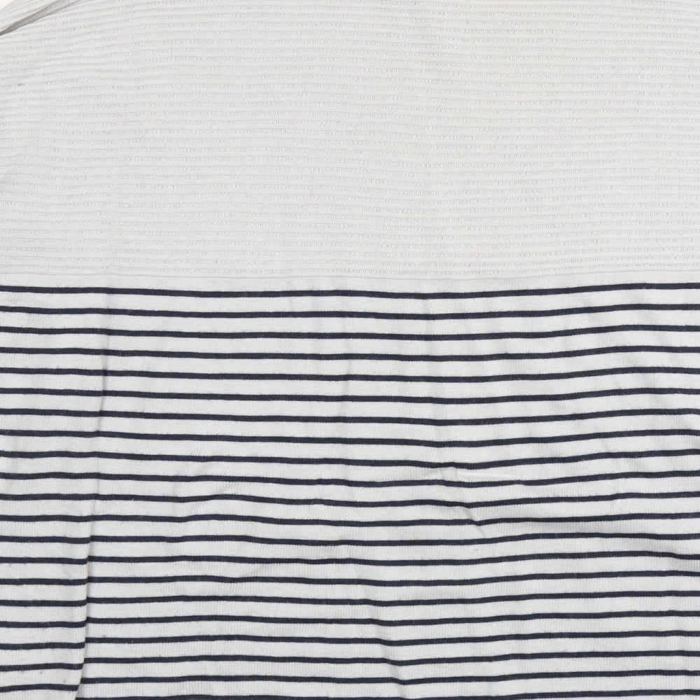 Brand and care label for Linea women’s grey round neck striped viscose jumper, size XL