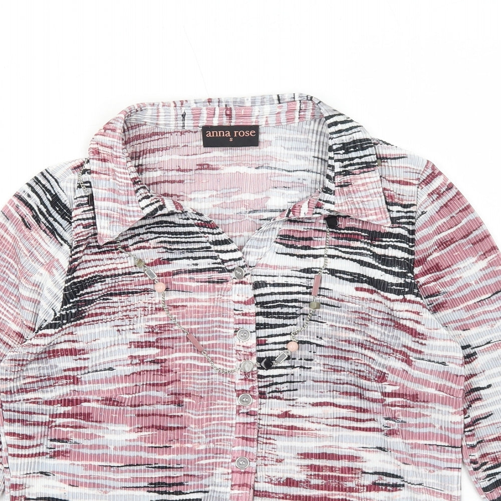 Anna Rose Womens Pink Geometric Polyester Basic Button-Up Size S Collared