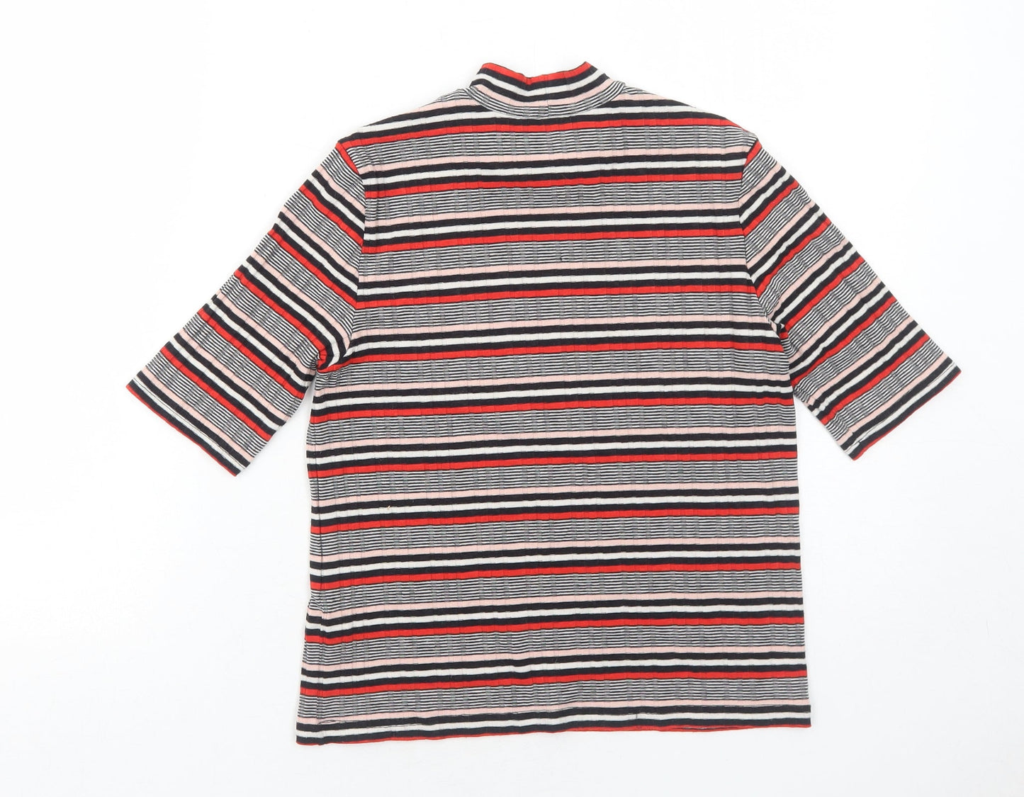 Monki Womens Red Striped Polyester Basic T-Shirt Size S Mock Neck