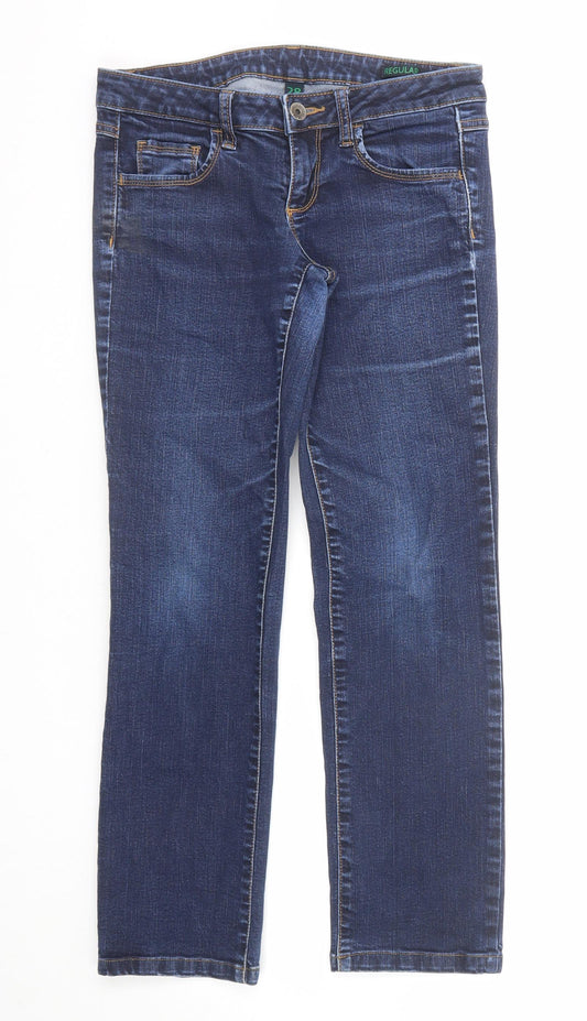 Benetton Jeans Womens Blue Cotton Straight Jeans Size 28 in Regular Zip