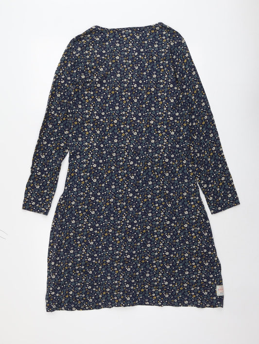 Brakeburn Womens Blue Floral Cotton A-Line Size 10 Boat Neck Pullover