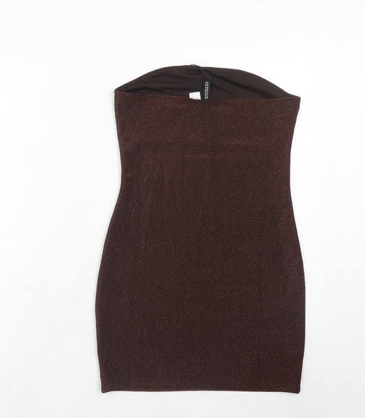 H&M Womens Brown Polyester Bodycon Size 10 Off the Shoulder Pullover