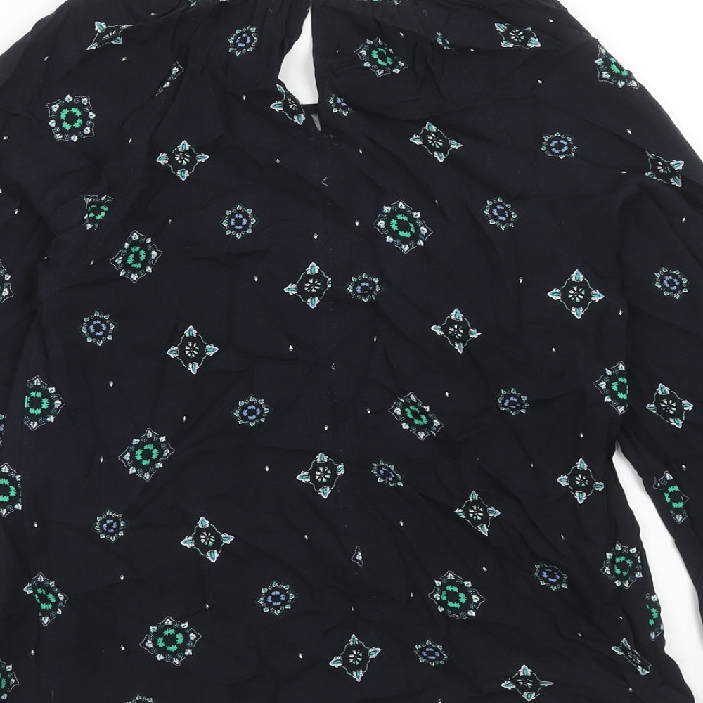 Marks and Spencer Womens Blue Geometric Viscose Basic Blouse Size 6 Round Neck